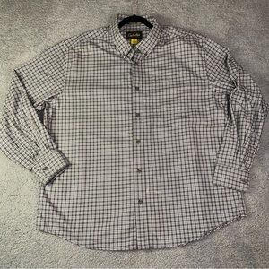 Cabela's Wrinkle-Free Shirt Gray White Plaid Men's 2XL Long Sleeve Button Down